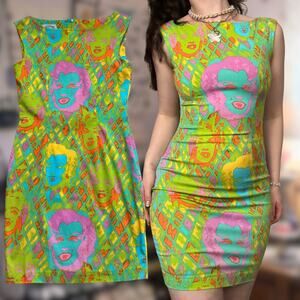 Vintage Marilyn Monroe Pop Art Aline Mini Dress Neon Multicolor Custom Festival